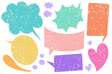 Hand drawn callout clouds and various shapes for backdrops. Vector textured multi color elements for designs. Simple textured backgrounds.のイラスト素材