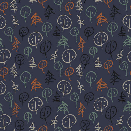 Minimalistic seamless pattern with hand drawn trees. Stylish modern pattern with doodles.のイラスト素材