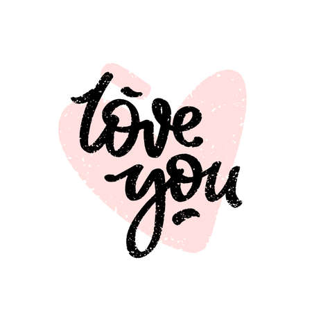 Creative artistic hand drawn card. Vector illustration. Love template. Love you words with heart shape textured background.のイラスト素材