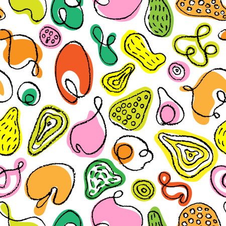 Vector seamless pattern with hand drawn organic abstract shapes. Colorful elements backdrop....