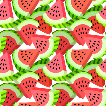 Vector seamless pattern with watermelon slices. Colorful hand-drawn repeatable background. Summer...