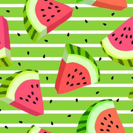 Vector seamless pattern with watermelon slices. Colorful hand-drawn repeatable background. Summer...