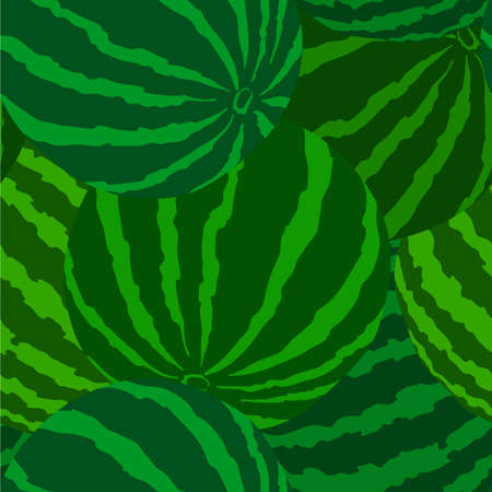 Vector seamless pattern with green stripy watermelons. Colorful hand-drawn repeatable background.のイラスト素材