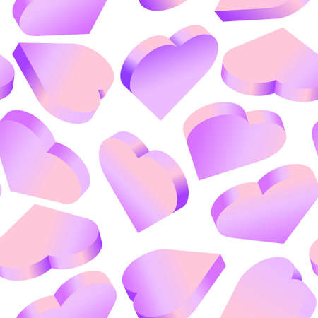 Vector background with 3d hearts. Seamless pattern with isometric hearts with pink and violet colors gradient. Design for greeting card, holiday background, banner.のイラスト素材