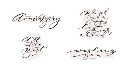 Anniversary and birthday calligraphy set. Modern lettering thin script greeting messages.