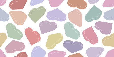 Vector background with isometric hearts. Seamless pattern with geometric hearts and muted colors. Design for greeting cards, holiday backgrounds, banners, headers.のイラスト素材