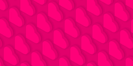 Vector seamless pattern background. Happy Valentines day bright wallpaper with isometric heart shapes. Repeatable romantic backdrop.のイラスト素材