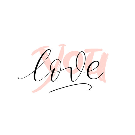Love you hand written square card. Romantic lettering with thin ink and marker inscription. Vector minimalistic design for banners, posters, ads, promo.のイラスト素材