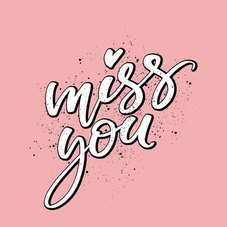 Miss you words bold lettering on textured background. Vector modern lettering with texture effect. Romantic modern card.のイラスト素材