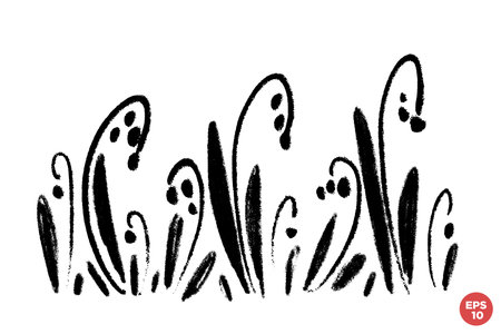 Vector set of ink drawing wild flowers, monochrome artistic botanical illustration, isolated floral elements, hand drawn illustration.のイラスト素材