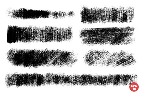 Vector hand drawn various artistic shapes for backdrops. Black color artistic hand drawn backgrounds. Dry brush scrawls for underlays and highlights.のイラスト素材