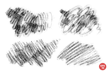 Vector set of hand drawn textured chaotic brush strokes, stains for backdrops. Monochrome design elements set. One color monochrome artistic hand drawn backgrounds.のイラスト素材