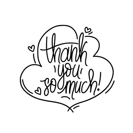 Thank you so much card. Hand drawn greetings lettering. Modern brush calligraphy. Vector design isolated on white background.のイラスト素材