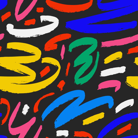 Marker drawn scribble abstract seamless pattern. Childish drawing. Hand draws calligraphy swirls for background. Curly brush strokes, marker scrawls as graphic design wallpaper.のイラスト素材