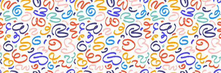 Marker drawn scribble abstract seamless pattern. Childish drawing. Hand draws calligraphy swirls for background. Curly brush strokes, marker scrawls as graphic design wallpaper.のイラスト素材