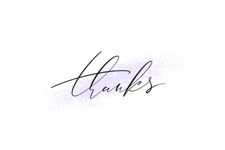 Thanks thin hand written text on texture brush stroke on white background. Calligraphy vector lettering for cards, social media, pronting materials.のイラスト素材