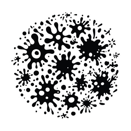 Liquid shapes, frames with uneven wavy edge set, composition. Water, fluid, paint, puddle, stain, rounded blot with splashes, drops, blobs, droplets. Design elements, backgrounds.のイラスト素材