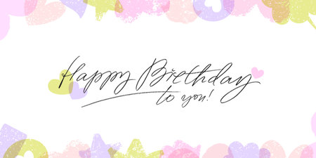 Happy birthday to you card. Hand drawn vector lettering. Greeting horizontal pastel girly color template.のイラスト素材