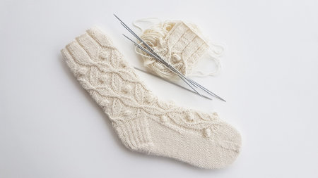 knitted wool socks hand-madeの写真素材