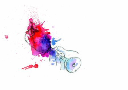 glass of wine, hand on a white backgroundの写真素材