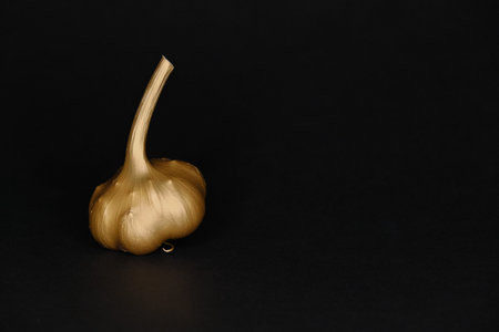 Golden garlic, on a black background. In the style of art deco.