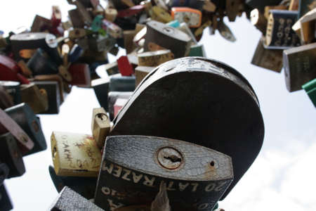 Padlocks on the bridge in honor of the weddingのeditorial素材