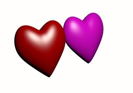 Pink and Red heart isolated on white background, red heart-shaped. hearts 3D rendering.Valentine's Day and Love Symbol. Couple of  Heart Isolated on Whiteの写真素材