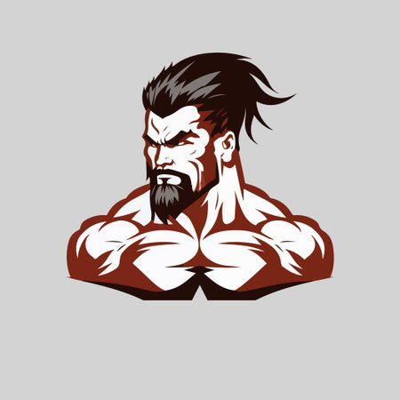 Fitness gym badge or emblem vector illustration. Man bodybuilder silhouette. Retro logo design.のイラスト素材