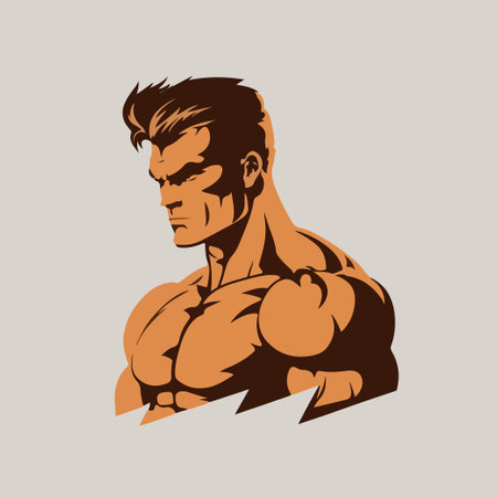 Fitness gym badge or emblem vector illustration. Man bodybuilder silhouette. Retro logo design.のイラスト素材