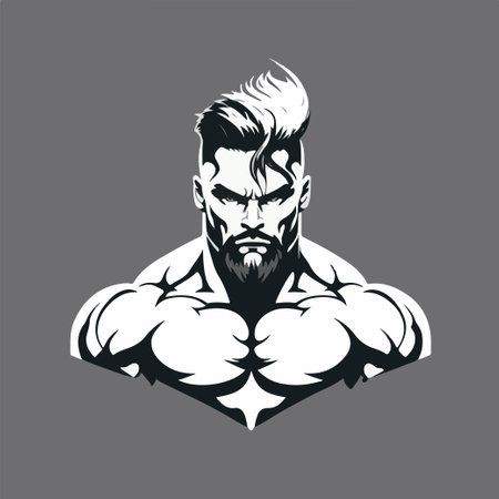 Fitness gym badge or emblem vector illustration. Man bodybuilder silhouette. Retro logo design.のイラスト素材