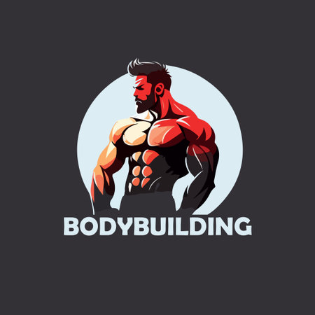 Fitness gym badge or emblem vector illustration. Man bodybuilder silhouette. Retro logo design.のイラスト素材