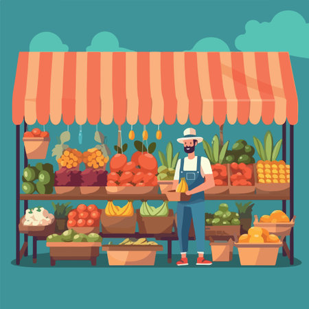 Vector illustration of market sell vegetablesのイラスト素材
