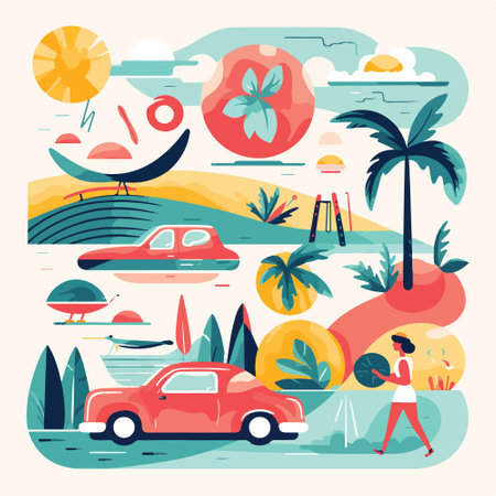 Summer party, vacation and travel concept. Vector illustration in minimalistic style.のイラスト素材