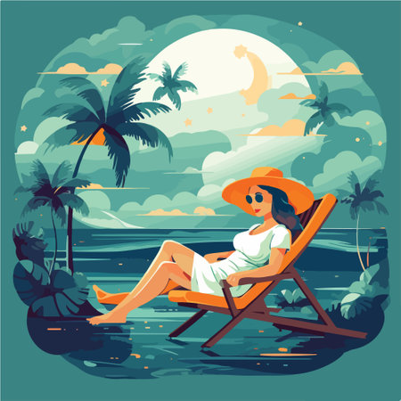 Summer party, vacation and travel concept. Vector illustration in minimalistic style.のイラスト素材