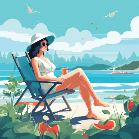 Summer party, vacation and travel concept. Vector illustration in minimalistic style.のイラスト素材