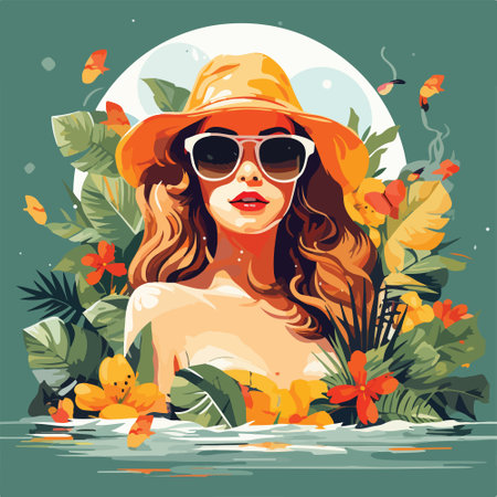 Summer party, vacation and travel concept. Vector illustration in minimalistic style.のイラスト素材