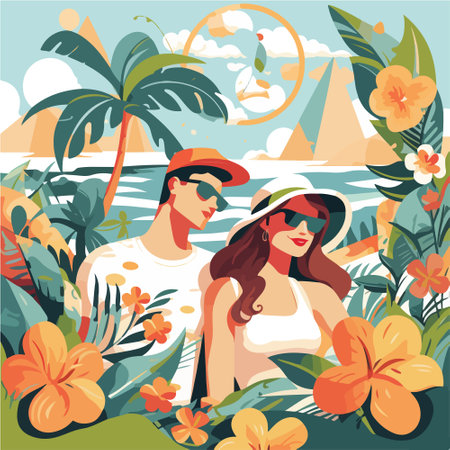 Summer party, vacation and travel concept. Vector illustration in minimalistic style.のイラスト素材