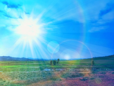 Beautiful blue sky in mountain high in Xiengkhoung province of Laosの素材