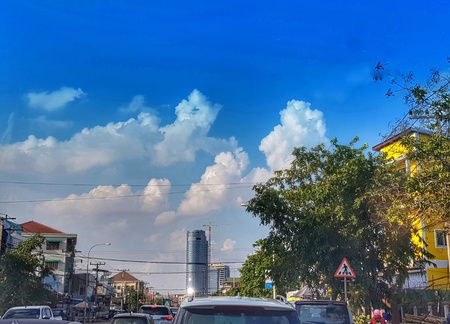 Beautiful sunny day with clear blue sky in Laosの素材