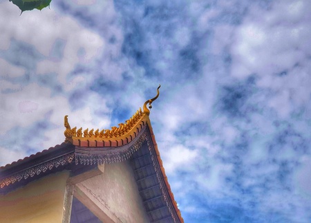 Beautiful Temple and sunny day with clear blue sky in Laos