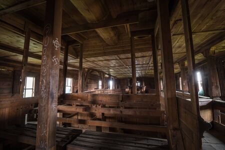 Abandoned old wooden Catholic churchの写真素材
