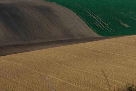 Beautiful harsh landscape of plowed Moravian fields in the autumn season