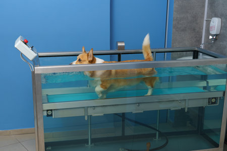Dog rehabilitation on a water treadmill. animal healthの写真素材