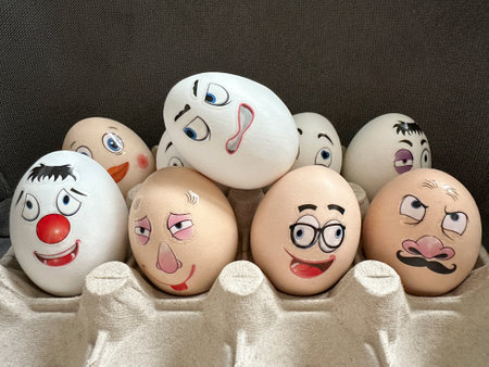 Funny Eggs. Faces on the eggs Eggs Smilesの写真素材