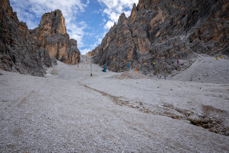 Gondola lift to Forcella Staunies, Monte Cristallo group, Dolomites, Italyの写真素材