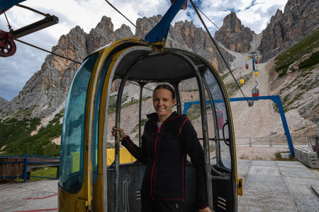Gondola lift to Forcella Staunies, Monte Cristallo group, Dolomites, Italyの写真素材