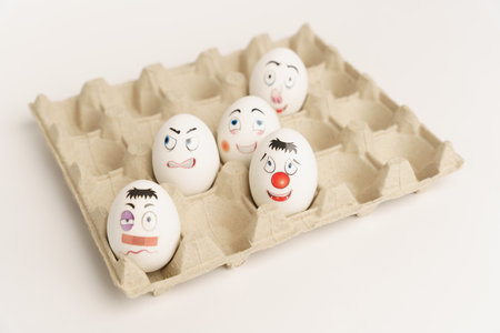 Funny Eggs. Faces on the eggs Eggs Smiles. Studioの写真素材