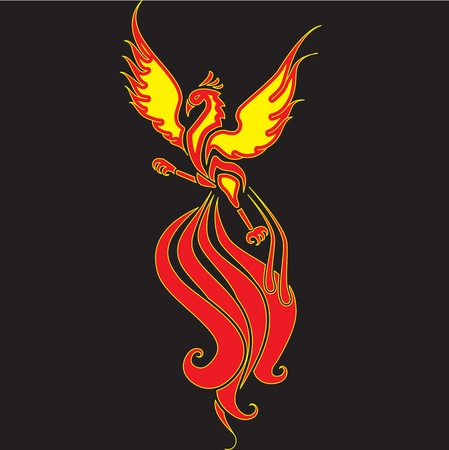 Fiery Phoenix with widely spread wings  The image can be used for tattoo   のイラスト素材