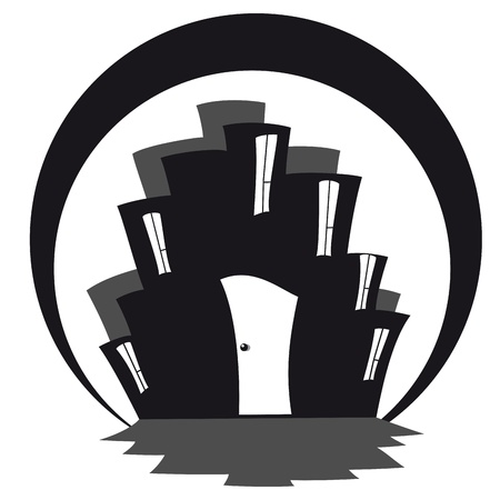 Conditional image of house with ï¿½ windows and a closed door  The image can be used for emblem or logo のイラスト素材