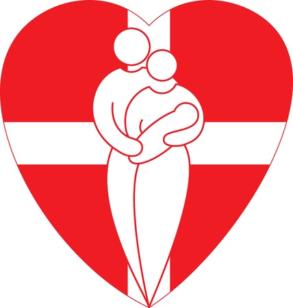 Happy parents with a baby in her arms on the background of a huge heart with a medical cross on the middle  The image symbolizes the unification of family in the fight against disease のイラスト素材